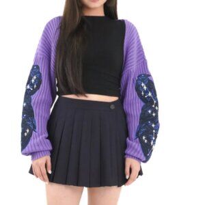 Meyoco Studio Purple Embroidered Raven Crow Ribbed Bolero Shrug